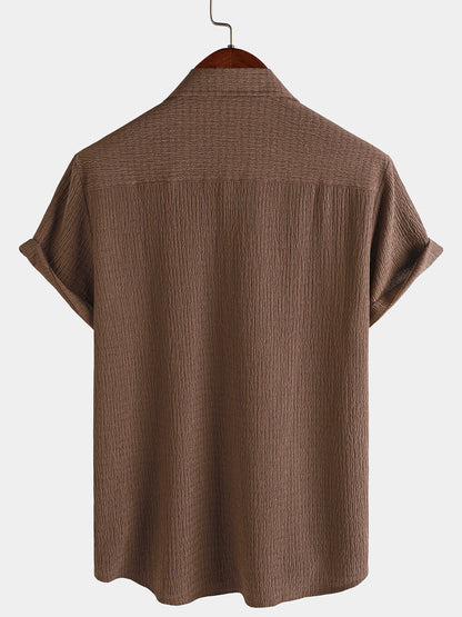 Men's Summer Solid Color Pocket Casual Short Sleeve Shirt