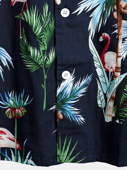 Men's Flamingo Print Cotton Hawaiian Short Sleeve Shirt