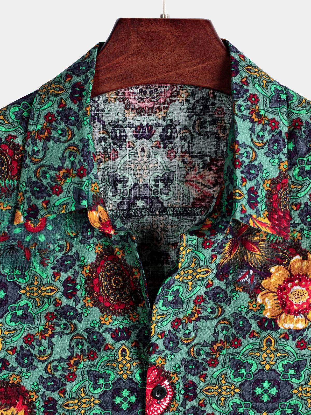 Men's Vintage Flower Print Cotton Short Sleeve Shirt