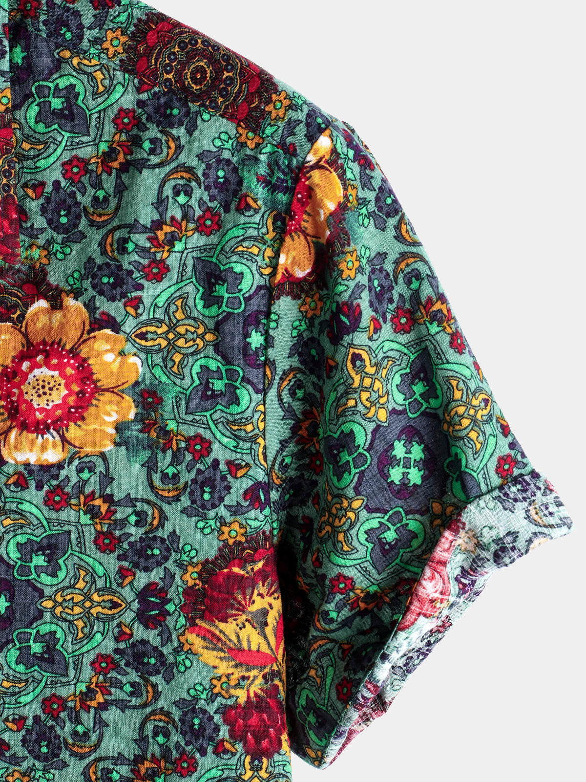 Men's Vintage Flower Print Cotton Short Sleeve Shirt