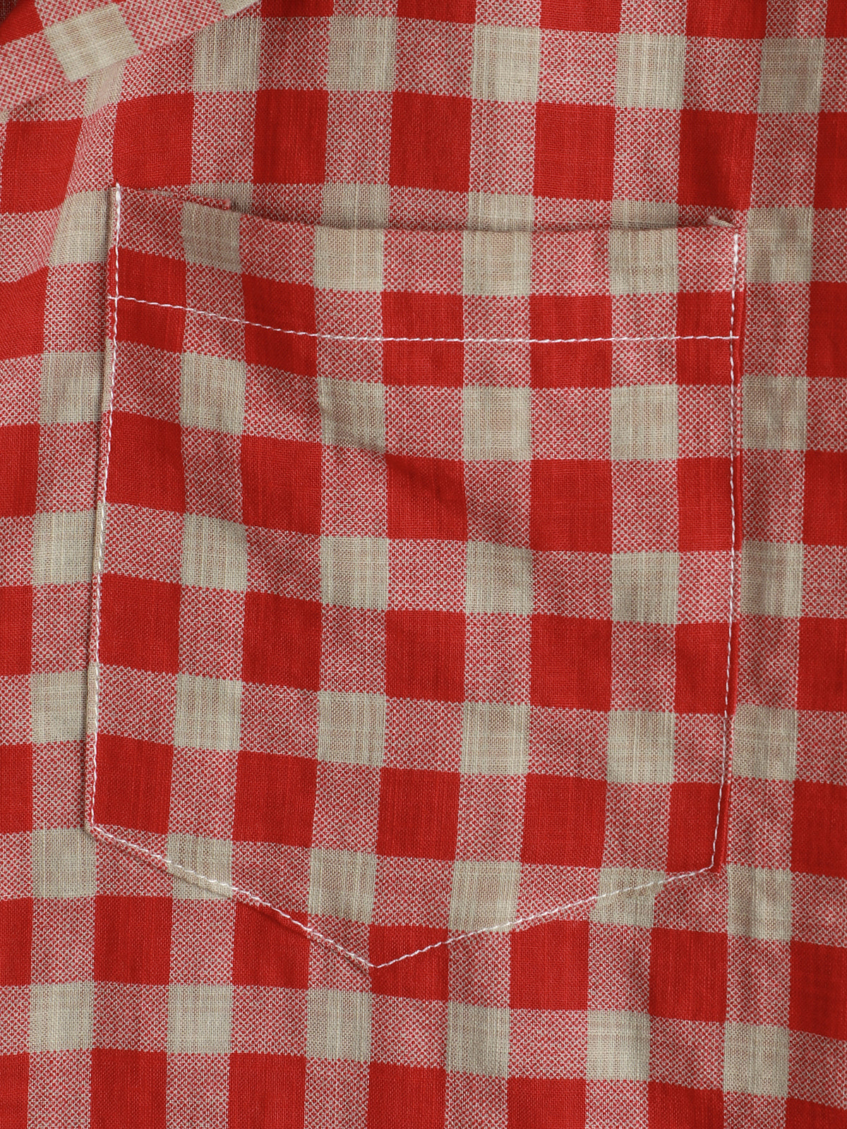 Men's Red Check Print Plaid Pocket Button Up Short Sleeve Shirt
