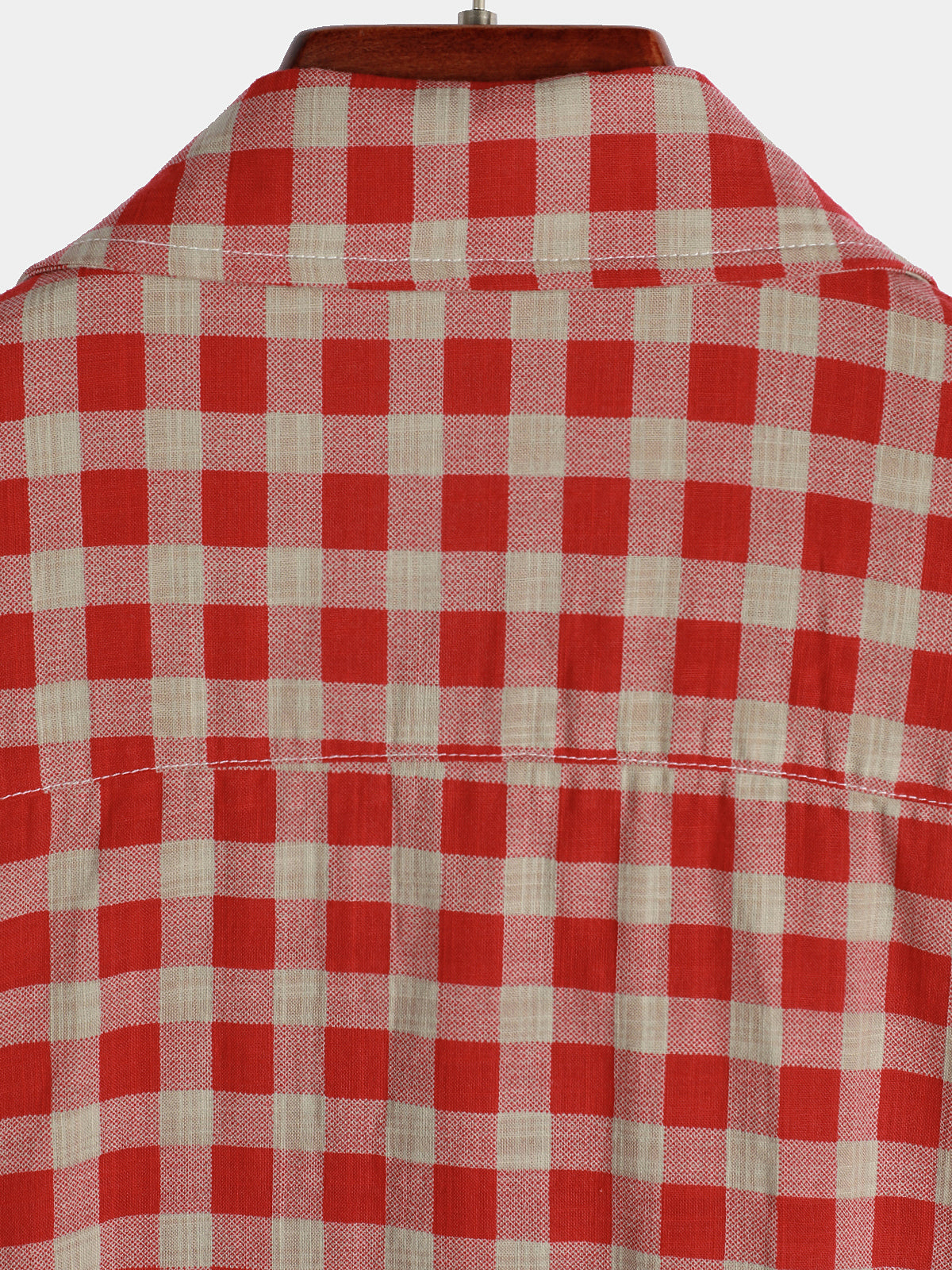 Men's Red Check Print Plaid Pocket Button Up Short Sleeve Shirt