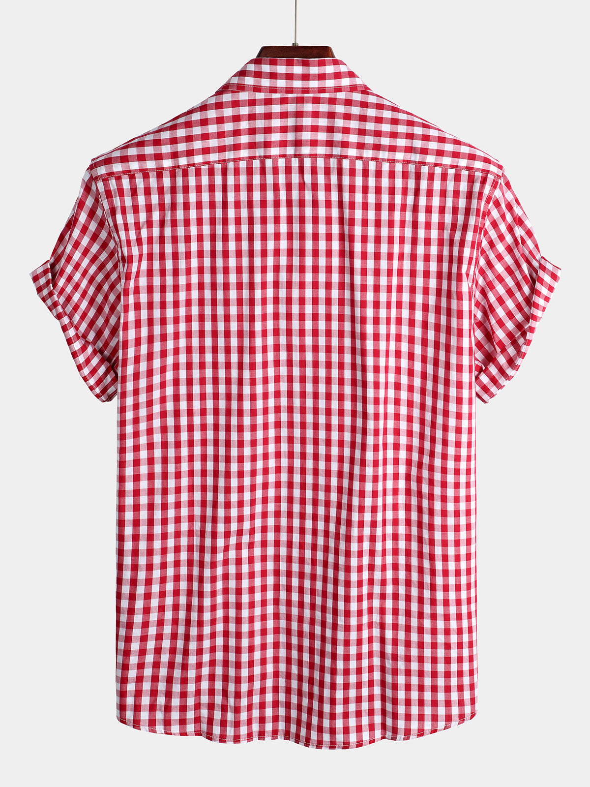 Men's Plaid Cotton Casual Solid Color Pocket Summer Holiday Button Up Short Sleeve Shirt