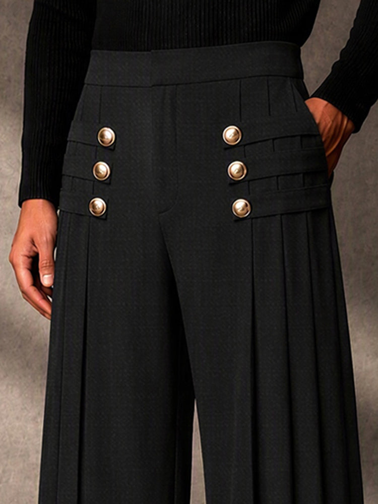 Refined Button Decor Front Pleats Suit Pants