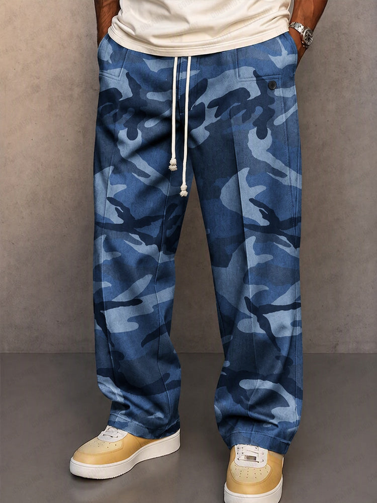Casual Faux Denim Drawstring Pants