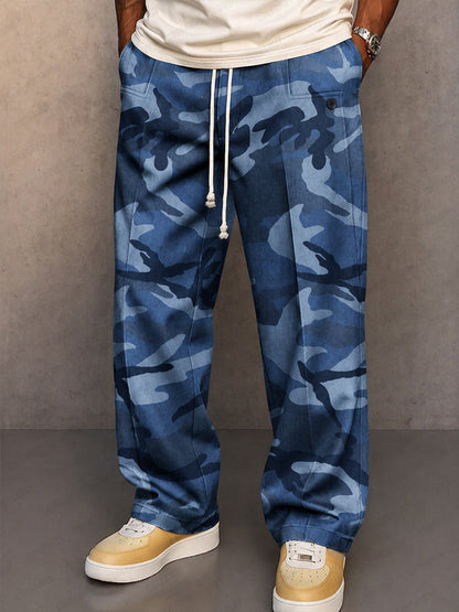 Casual Faux Denim Drawstring Pants