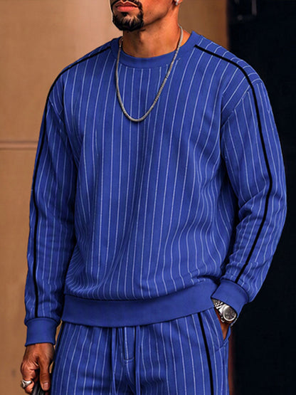 Casual Contrast Piping Pinstripe Matching Set