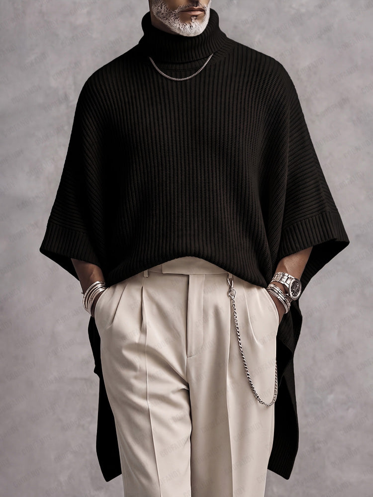 Modern High-Low Hem Batwing Sleeve Turtleneck Sweater
