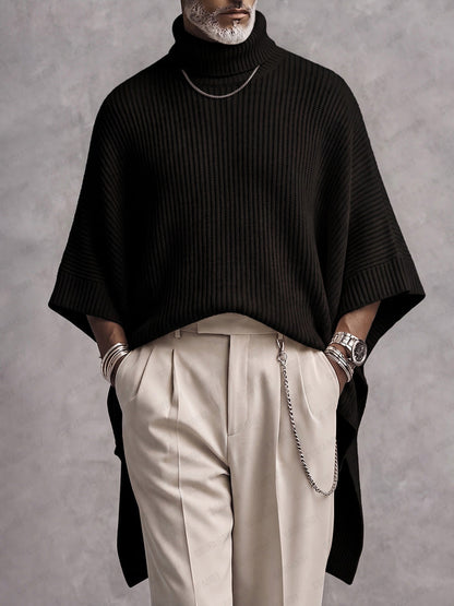 Modern High-Low Hem Batwing Sleeve Turtleneck Sweater