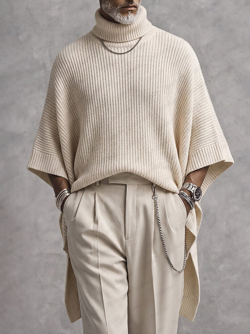 Modern High-Low Hem Batwing Sleeve Turtleneck Sweater