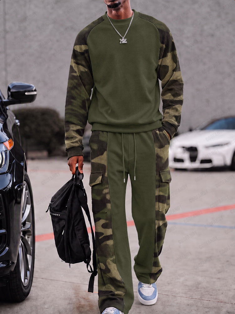 Street Style Camo Panel Waffle Sports Set
