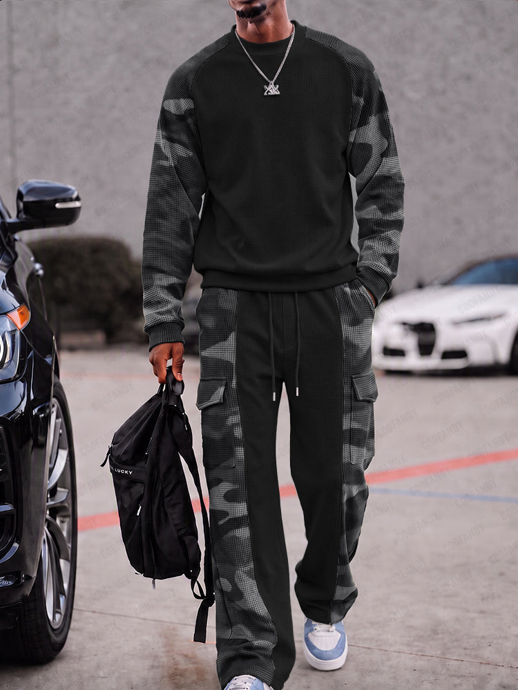Street Style Camo Panel Waffle Sports Set