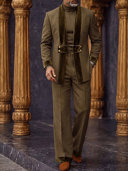 Smart Casual Velvet Patchwork Blazer Pants Set