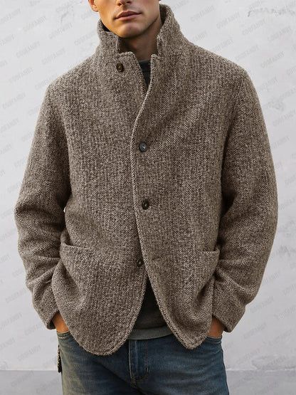 Timeless Herringbone Stand Collar Lined Jacket
