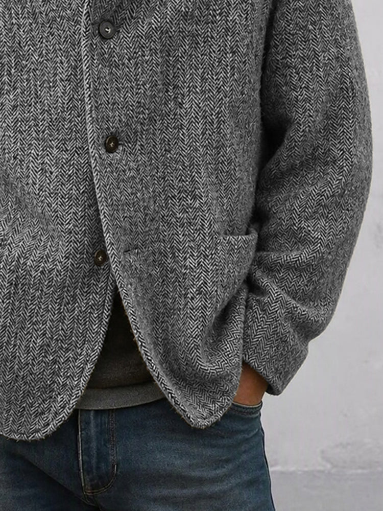 Timeless Herringbone Stand Collar Lined Jacket