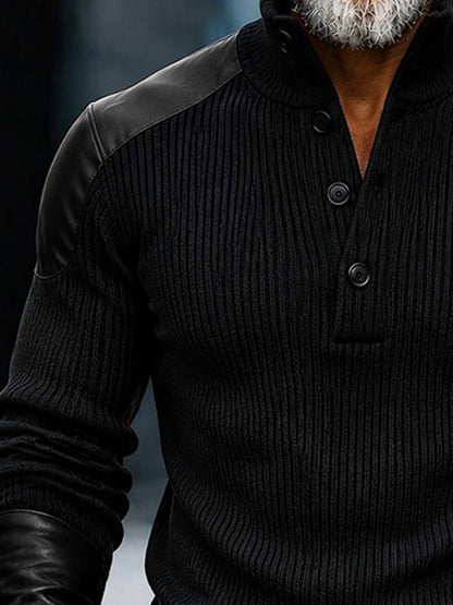 Stylish Faux Leather Panel Knit Pullover Top