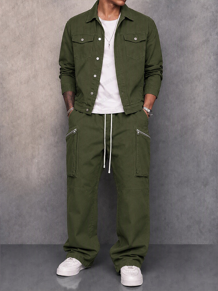 Utility 100% Cotton Jacket and Wide Leg Pants Set