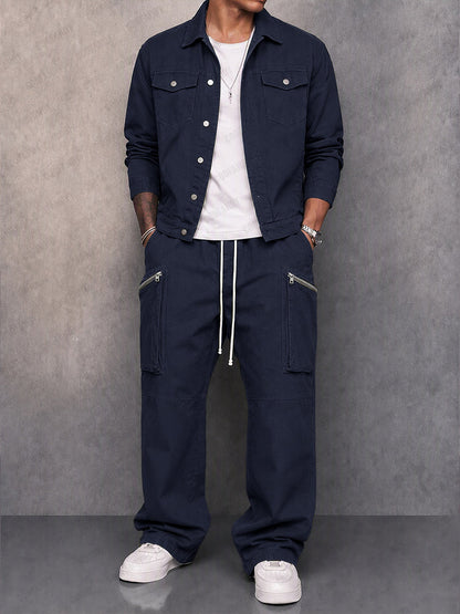 Utility 100% Cotton Jacket and Wide Leg Pants Set