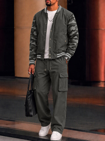 Casual Camouflage Color Block Matching Set