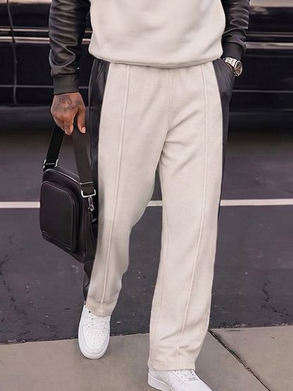 Urban Casual Faux Leather Panel Sweatsuit Set