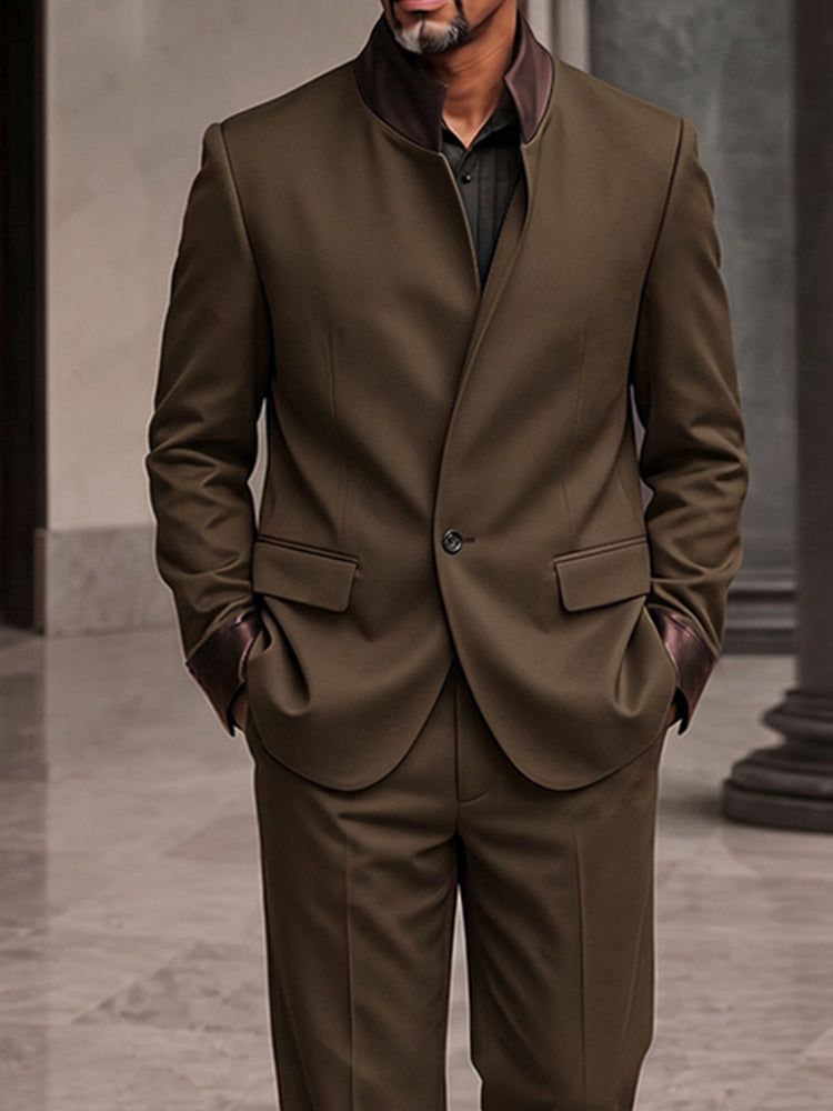 Smart Casual Faux Leather Trim Blazer Set