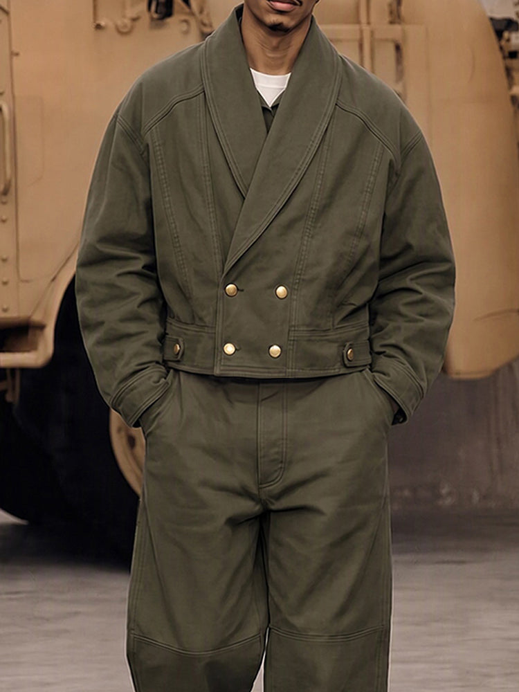 Utility Cotton Double-Breasted Jacket Pants Set