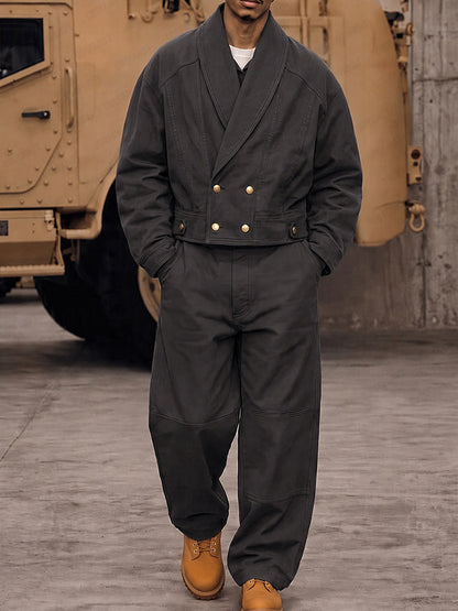 Utility Cotton Double-Breasted Jacket Pants Set