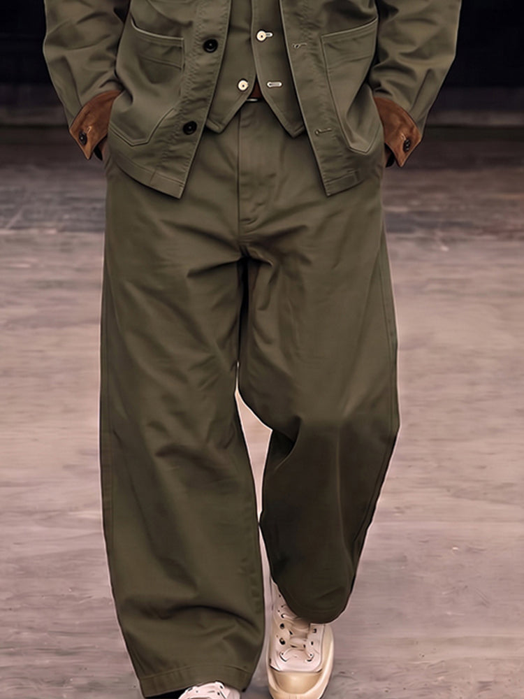 Retro Utility 100% Cotton Cargo Jacket Set