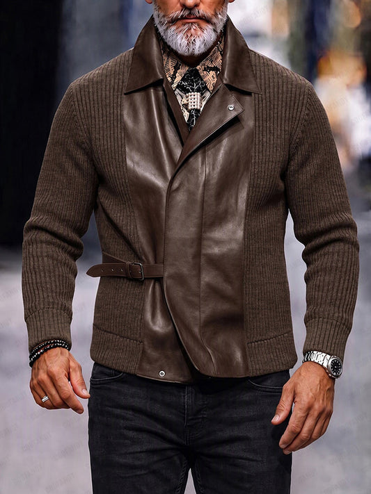 Retro Faux Leather Patchwork Cardigan Jacket