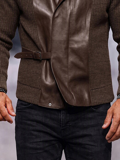 Retro Faux Leather Patchwork Cardigan Jacket