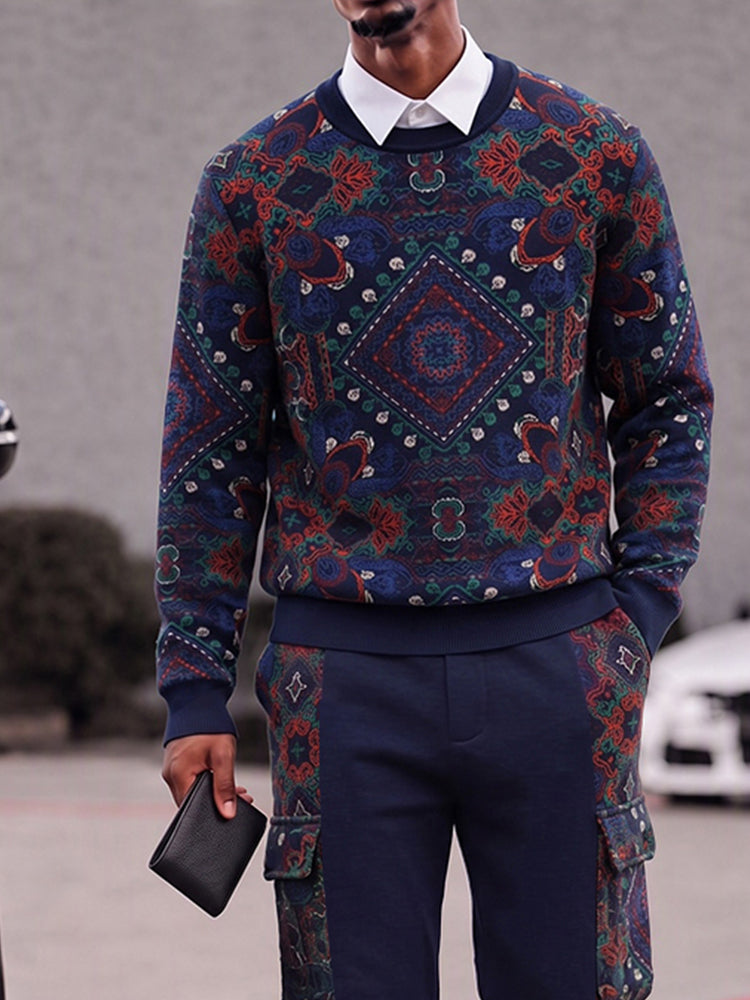 Athleisure Paisley Print Sweatshirt and Cargo Pants Set