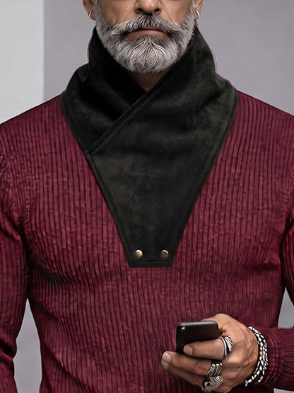 Retro Faux Suede Patchwork Turtleneck Knit Top