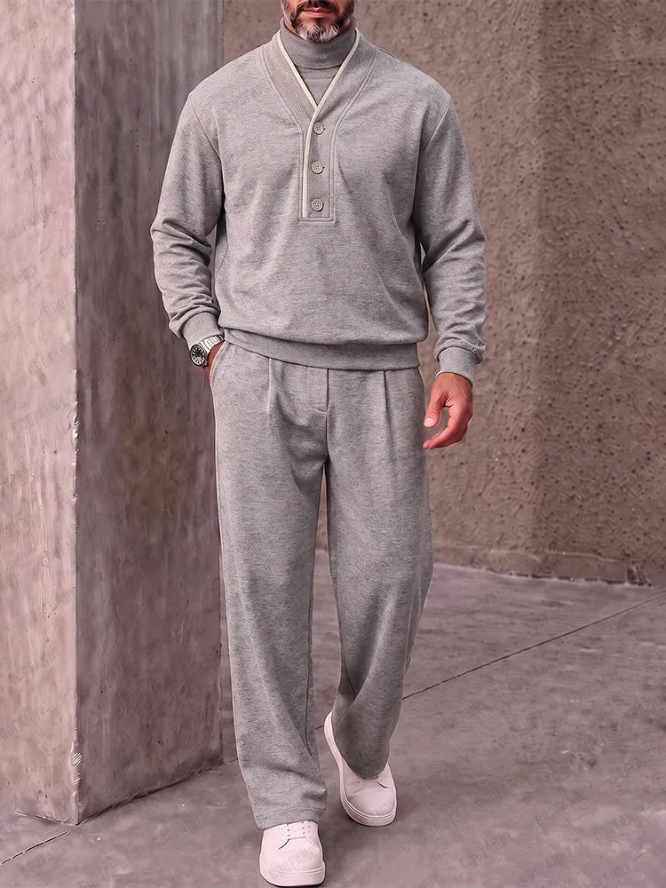 Atheleisure Fake 2-Piece Turtleneck Sweatshirt Pants Set