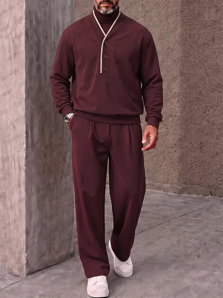 Atheleisure Fake 2-Piece Turtleneck Sweatshirt Pants Set