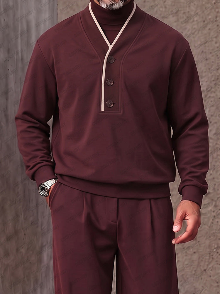 Atheleisure Fake 2-Piece Turtleneck Sweatshirt Pants Set