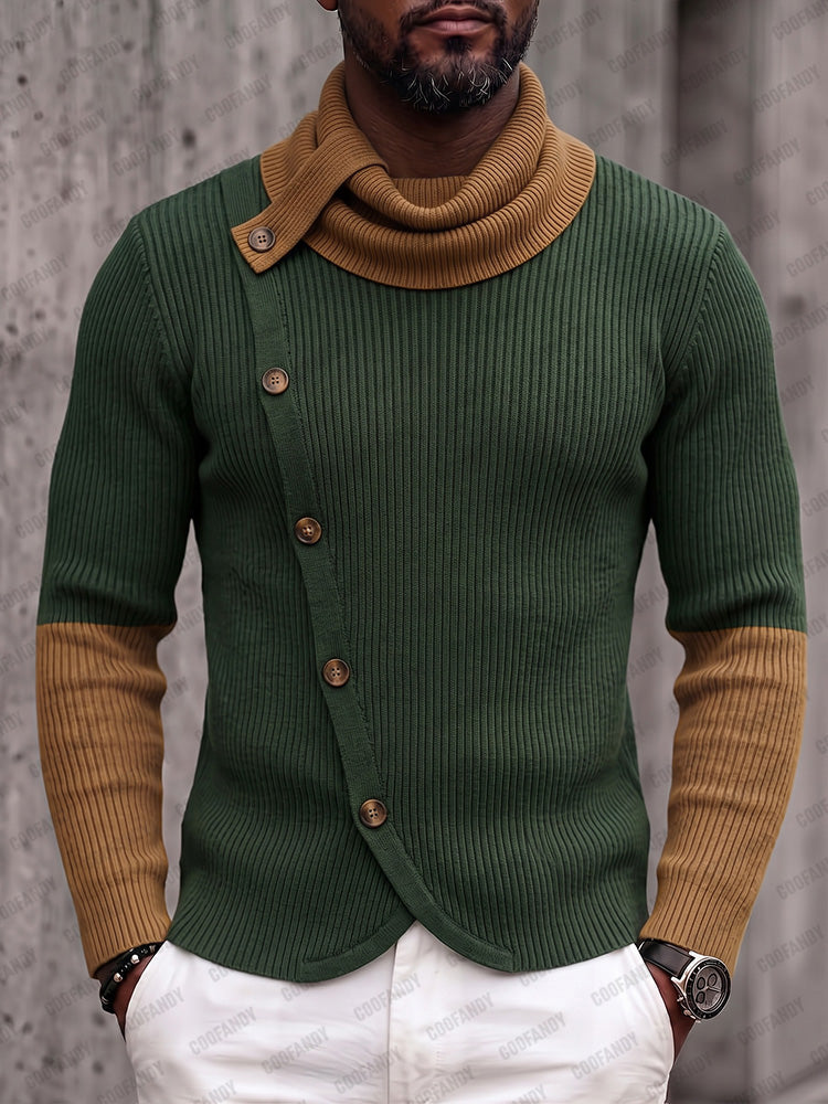 Modern Color Block Ribbed Turtleneck Sweater
