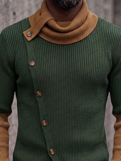 Modern Color Block Ribbed Turtleneck Sweater