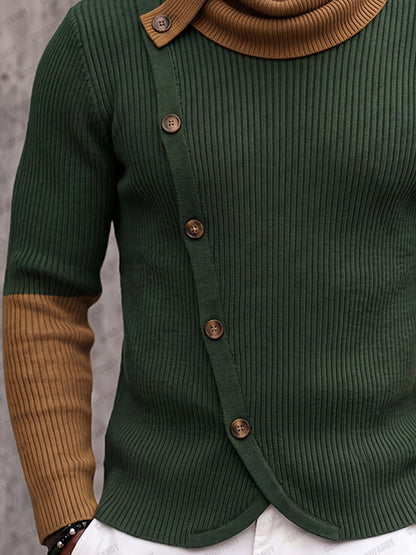 Modern Color Block Ribbed Turtleneck Sweater