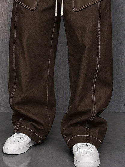 Retro-Inspired Faux Leather Patchwork Casual Pants