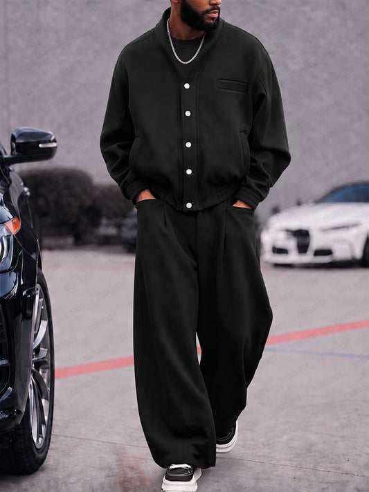 Relaxed Streetwear Button-Up Jacket Pants Set