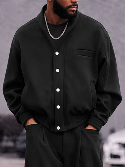 Relaxed Streetwear Button-Up Jacket Pants Set