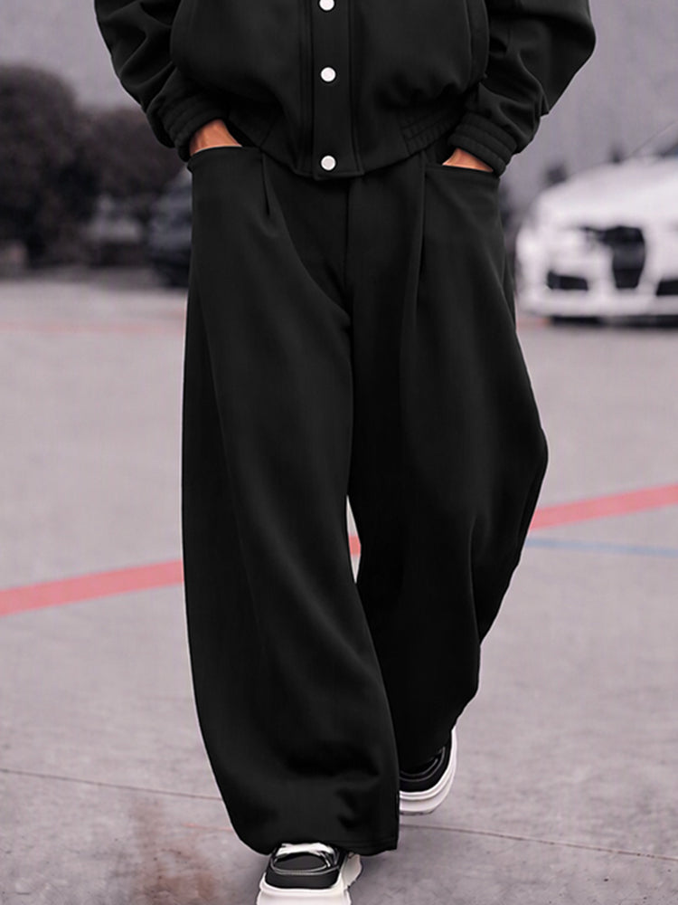 Relaxed Streetwear Button-Up Jacket Pants Set