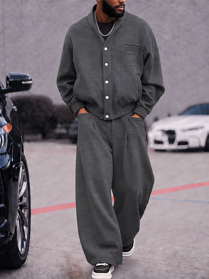 Relaxed Streetwear Button-Up Jacket Pants Set