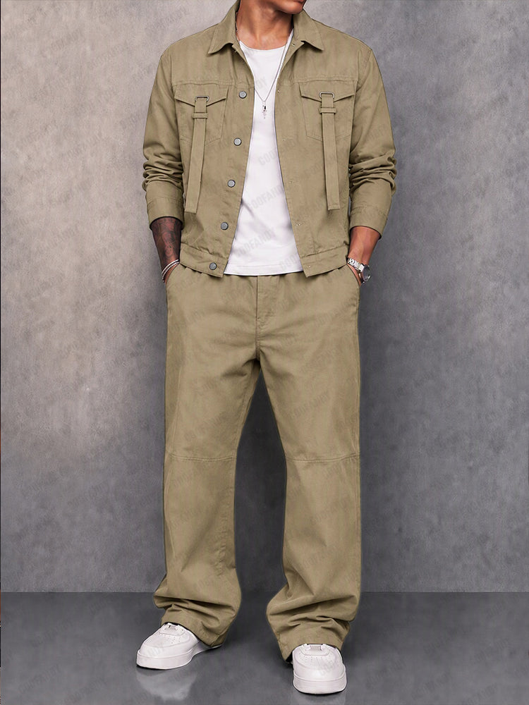Cargo Style Button Front Jacket Matching Set
