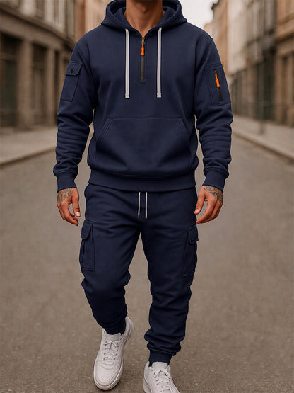 Fleece-Lined Cargo Hooded Tracksuit Set