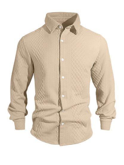 Embossed Jacquard Long Sleeve Button-Down Shirt