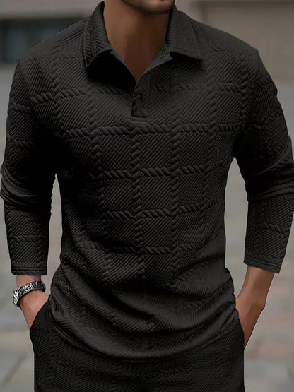 Textured Jacquard Long Sleeve Polo Shirt