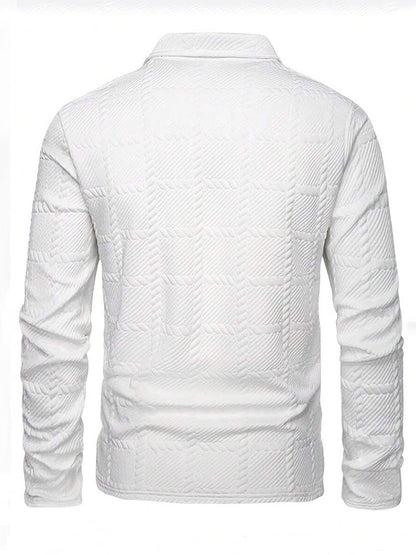 Textured Jacquard Long Sleeve Polo Shirt
