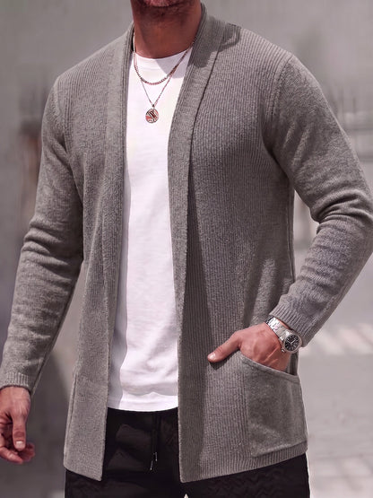 Solid Ribbed Knit Open Front Cardigan