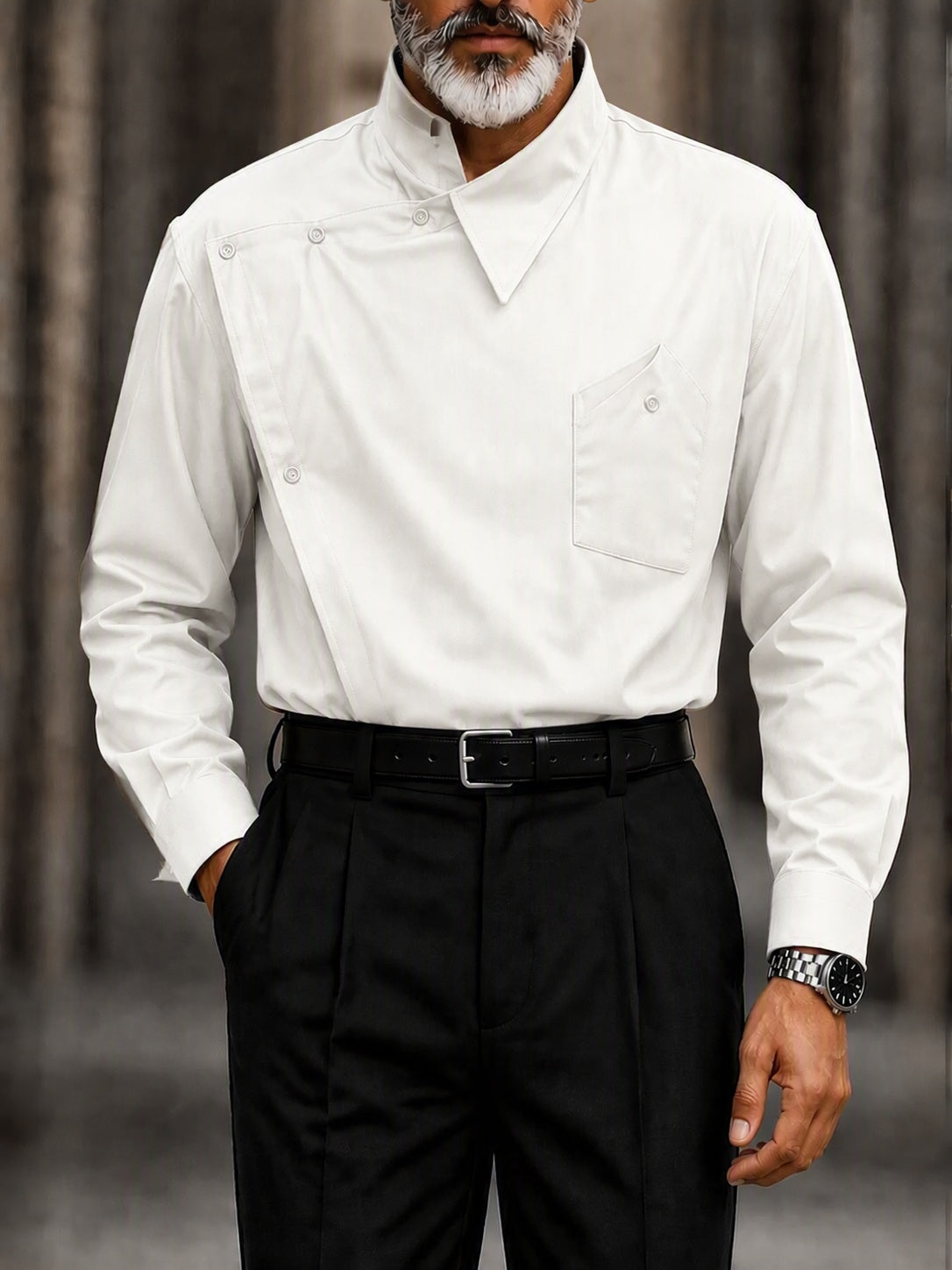 Avant-Garde Asymmetrical Collar Diagonal Placket Shirt